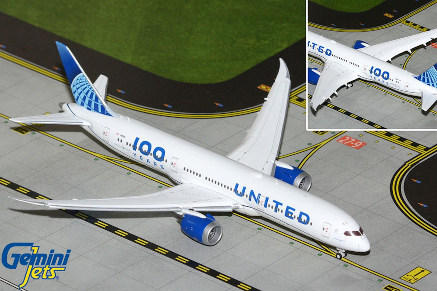 United Boeing 787-9 N61101 100 yearsFlaps Down 1:400 scale diecast GeminiJets