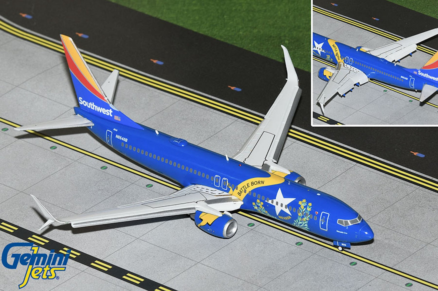 Southwest Boeing 737-800/Scimitar, NevadaOne, Flaps down 1:200 scale diecast GeminiJets